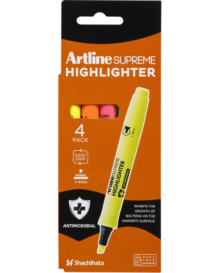 Artline Supreme Highlighter Antimicrobial Pk 4