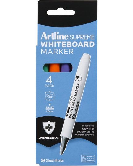 Artline Supreme Whiteboard Markers Bullet Brights 4 Pack