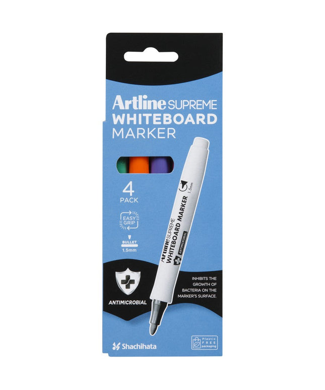 Artline Supreme Whiteboard Markers Bullet Brights 4 Pack