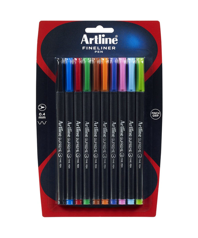 Artline Supreme Fineliner 0.4mm Assorted 10 Pack