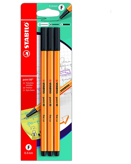 Stabilo Point 88 Fineliners - 3 Pack (Black)