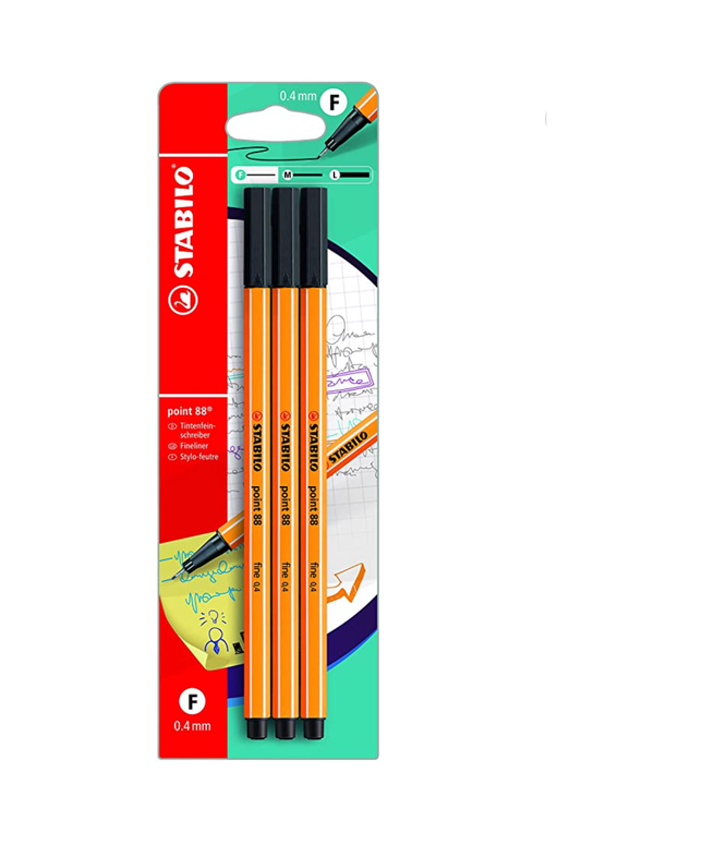 Stabilo Point 88 Fineliners - 3 Pack (Black)