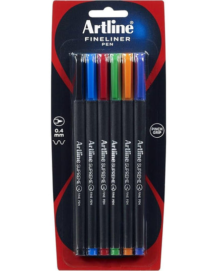 Artline Supreme Fineliner 0.4mm Assorted 6 Pack