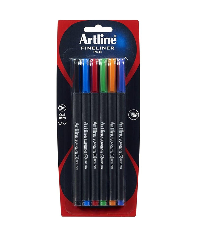 Artline Supreme Fineliner 0.4mm Assorted 6 Pack