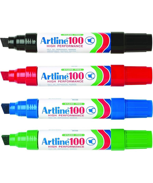Artline 100 Chisel Tip Permanent Marker Assorted 6 Pack