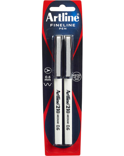 Artline 210 Fineliner 0.6mm Black 2 Pack