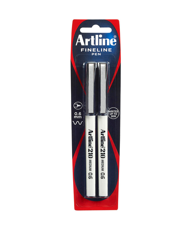 Artline 210 Fineliner 0.6mm Black 2 Pack