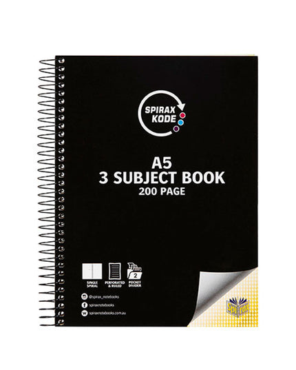 Spirax Kode 961 A5 3-Subject Book (Assorted Colours)