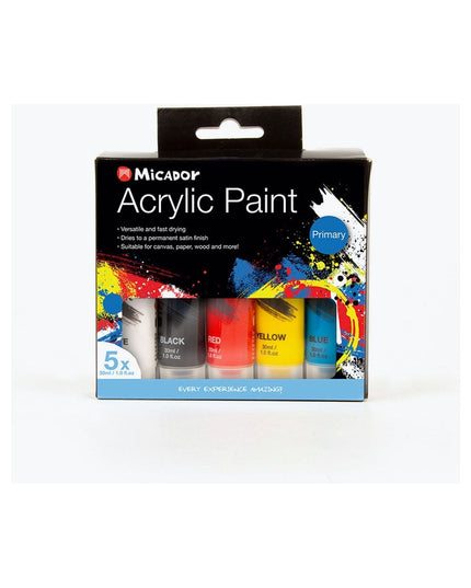 Micador Acrylic Paint Primary 5 Pack 30mL