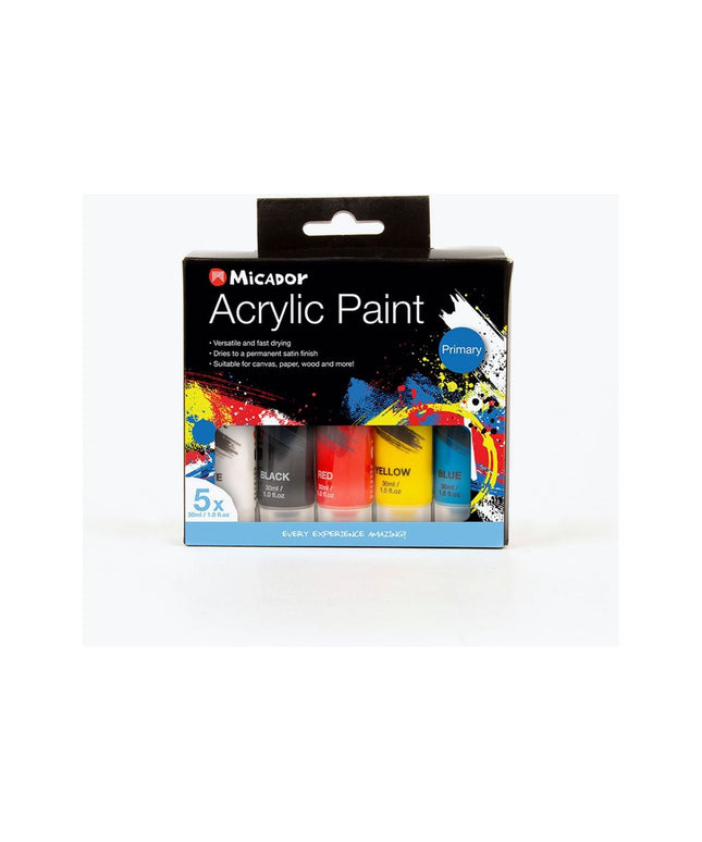 Micador Acrylic Paint Primary 5 Pack 30mL