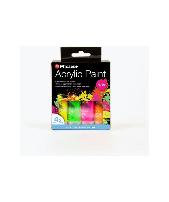 Micador Acrylic Paint Fluro 4 Pack 30mL