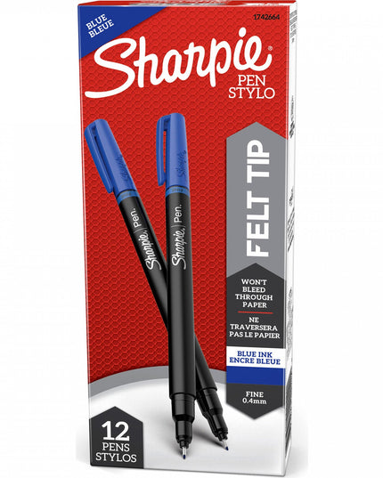 Sharpie Pen Stylo Felt Tip 0.4mm Blue Fine Liners (12pk)