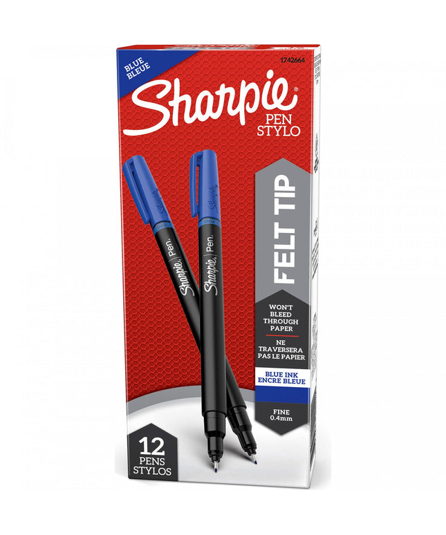 Sharpie Pen Stylo Felt Tip 0.4mm Blue Fine Liners (12pk)