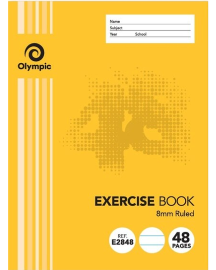 Olympic 225mm x 175mm Stapled Exercise Book 8mm Ruled 48 Pages - Australian Made