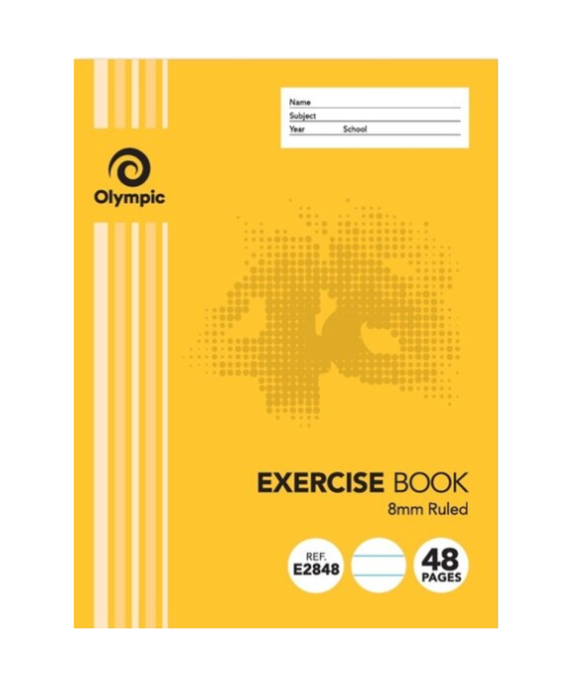 Olympic 225mm x 175mm Stapled Exercise Book 8mm Ruled 48 Pages - Australian Made