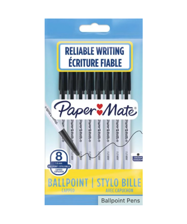 Papermate Ball Point Pens 8 Pack (Black)