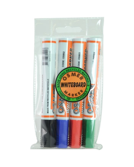Osmer Whiteboard Markers - 4 Colour Wallet (Chisel Tip)