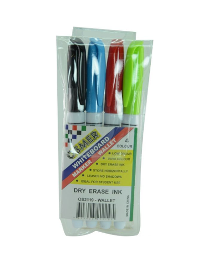 Osmer Whiteboard Markers - 4 Colour Wallet (Fine Tip)