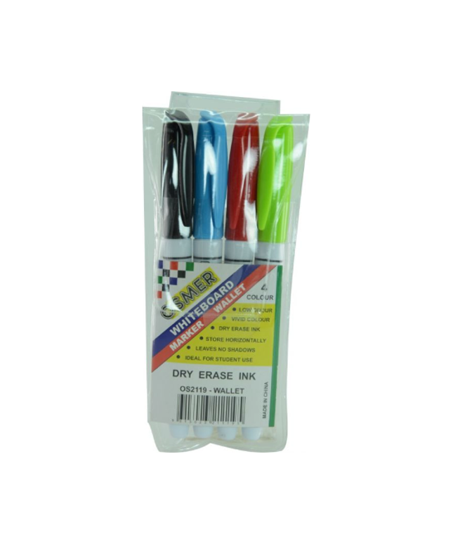 Osmer Whiteboard Markers - 4 Colour Wallet (Fine Tip)