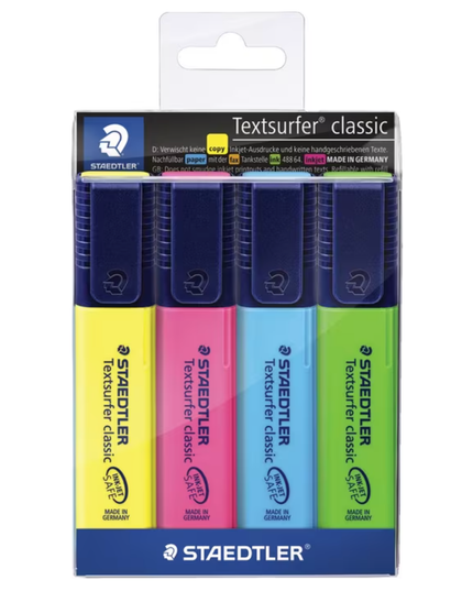Staedtler Textsurfer Classic Highlighters Assorted 4 Pack