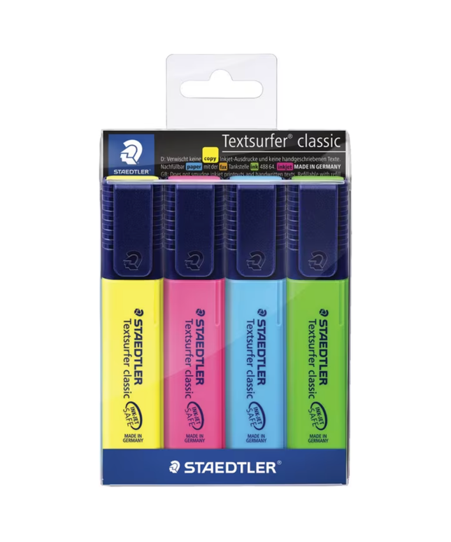 Staedtler Textsurfer Classic Highlighters Assorted 4 Pack
