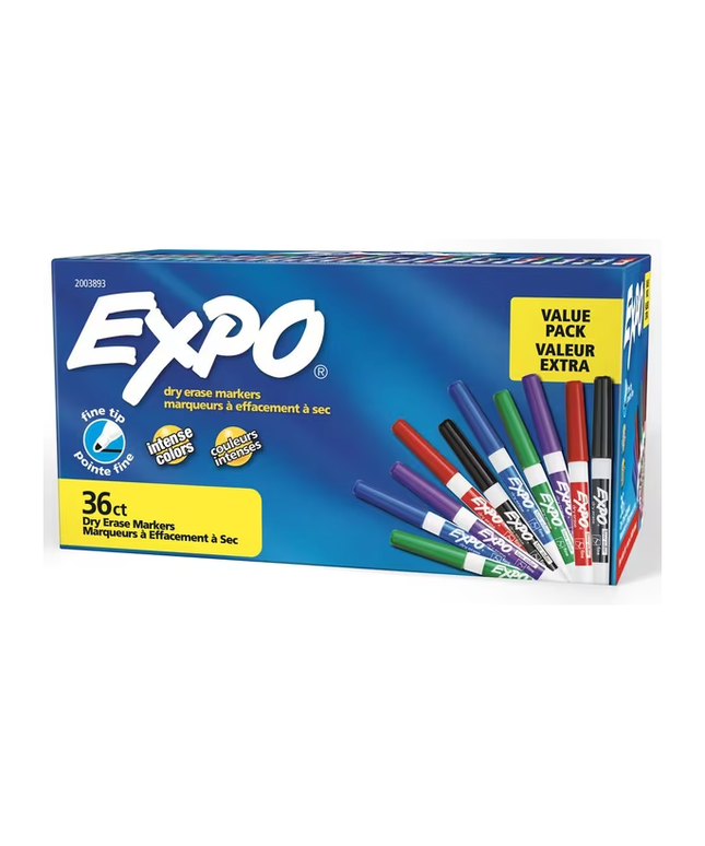Expo Assorted Whiteboard Markers Fine Tip - 5 Colours (36 Pack)