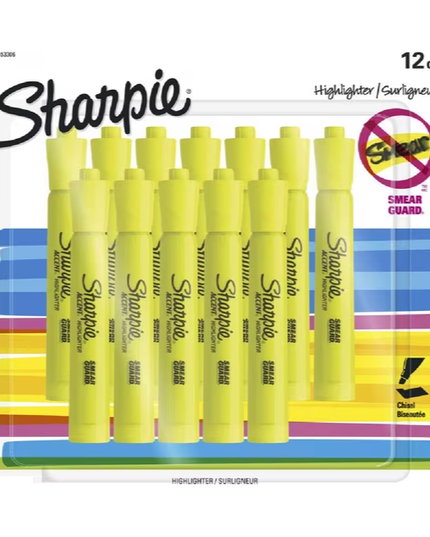 Sharpie Tank Fluoro Yellow Highlighters (12 Pack)