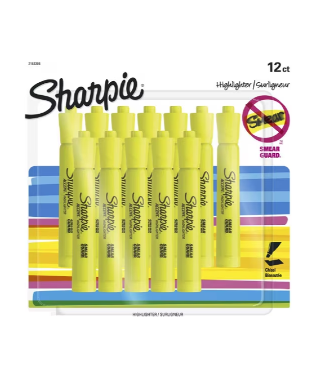 Sharpie Tank Fluoro Yellow Highlighters (12 Pack)