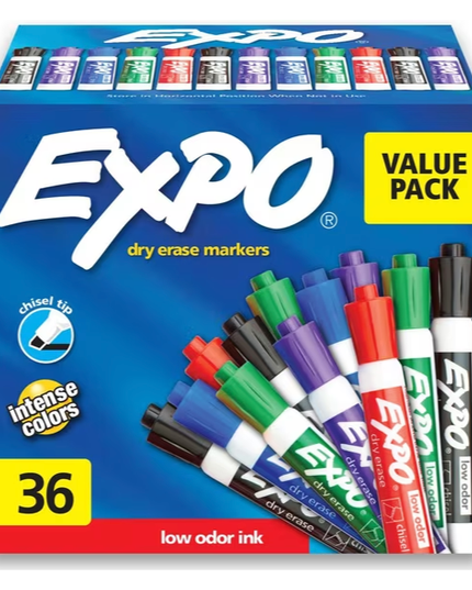Expo Whiteboard Marker Chisel Tip Assorted Colours (36 Pack)