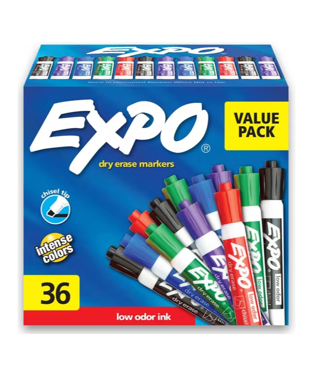 Expo Whiteboard Marker Chisel Tip Assorted Colours (36 Pack)