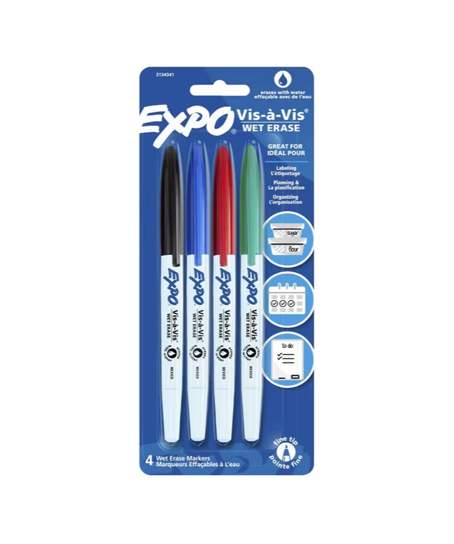 Expo Vis-A-Vis Whiteboard Markers Fine Assorted (4 Pack)