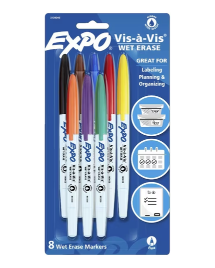 Expo Vis-A-Vis Whiteboard Markers Fine Assorted (8 Pack)