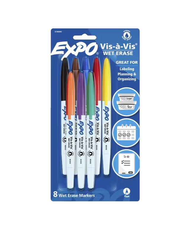 Expo Vis-A-Vis Whiteboard Markers Fine Assorted (8 Pack)