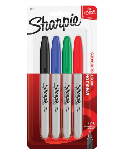Sharpie Fine Point Permanent Marker Pens Assorted (4 Pack)