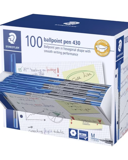 Staedtler 430 Medium Ballpoint Pens - Blue (100 Pack)