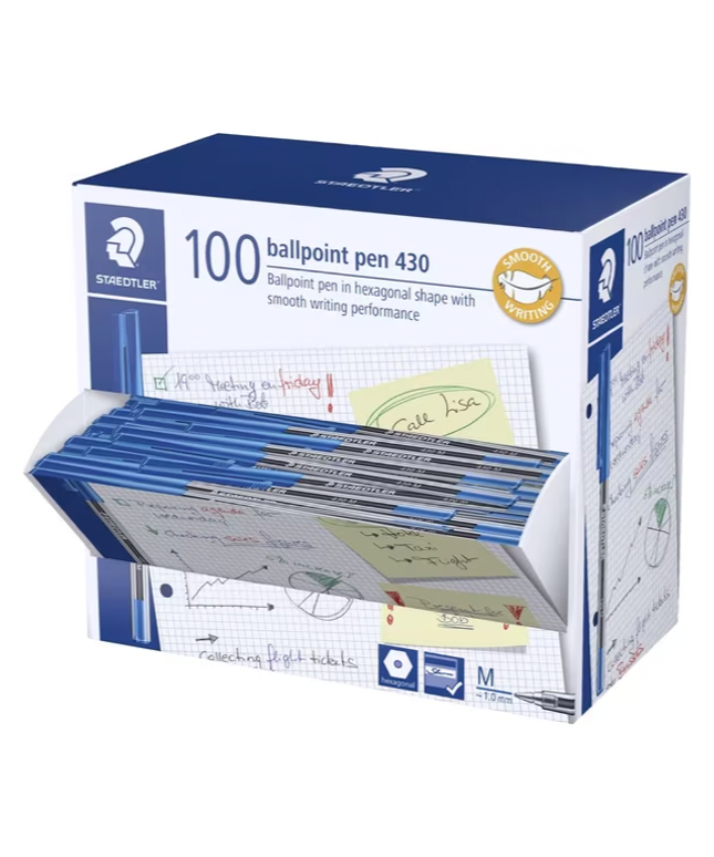 Staedtler 430 Medium Ballpoint Pens - Blue (100 Pack)