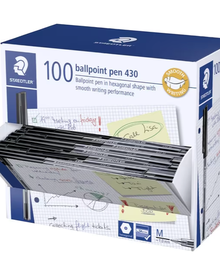 Staedtler 430 Medium Ballpoint Pens - Black (100 Pack)