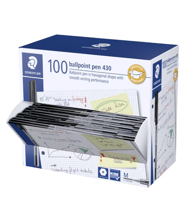 Staedtler 430 Medium Ballpoint Pens - Black (100 Pack)
