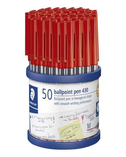 Staedtler Stick 430 Medium Ballpoint Pen - Red (50 Pack)