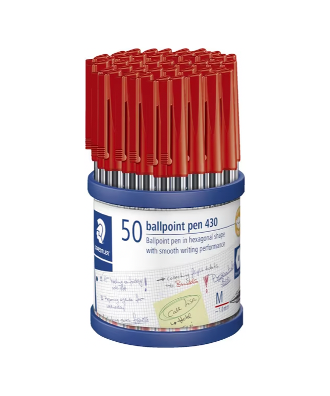 Staedtler Stick 430 Medium Ballpoint Pen - Red (50 Pack)