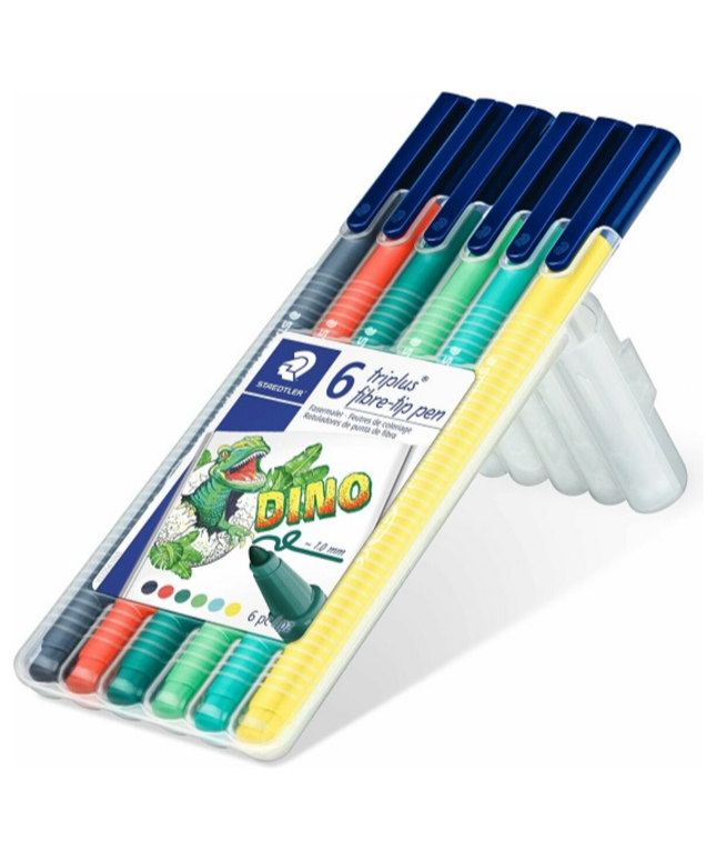 Markers Colouring Staedtler Triplus Fibre Tip Dino Assorted Wallet/6