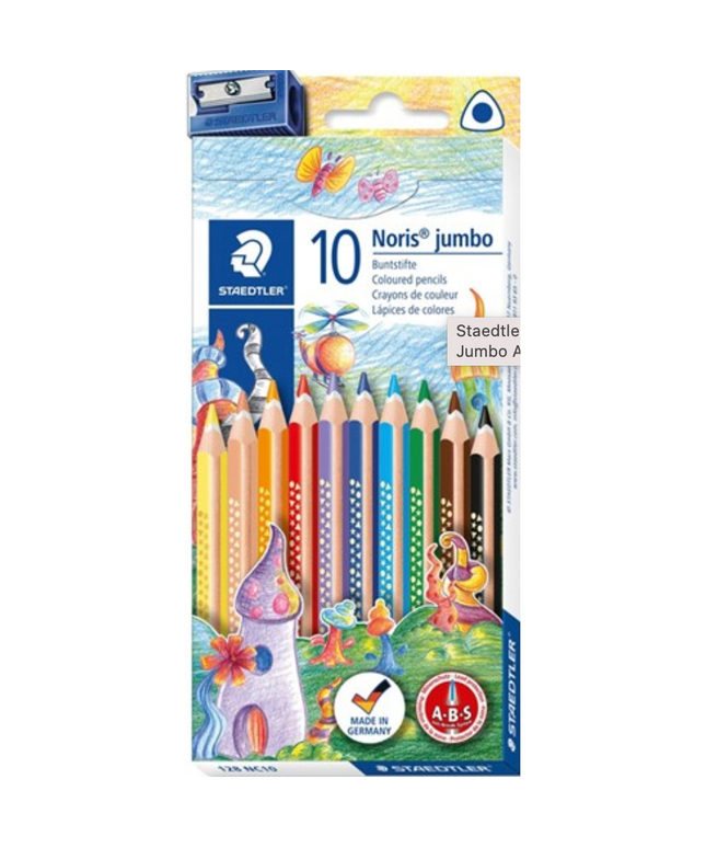 Staedtler® Noris® jumbo triangular coloured pencils + sharpener - assorted 10's
