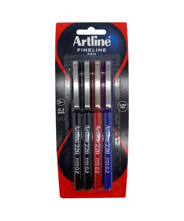 ARTLINE 220 PEN 0.2 ASSORTED 4 PACK