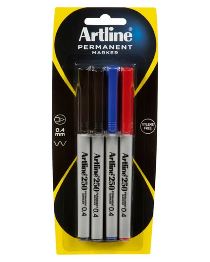 ARTLINE 250 PERMANENT MARKERS ASSORTED PACK 4