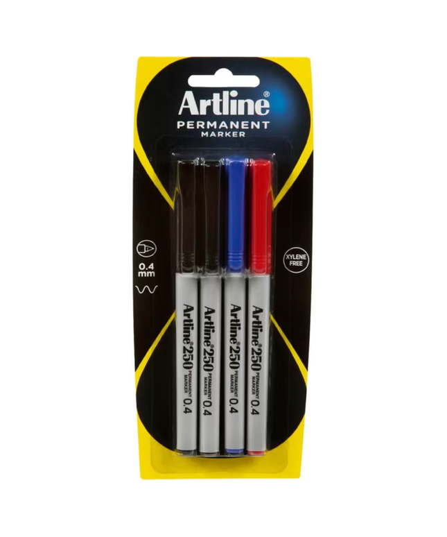 ARTLINE 250 PERMANENT MARKERS ASSORTED PACK 4