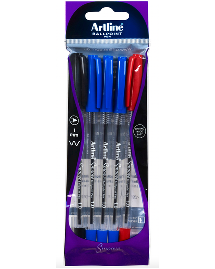 ARTLINE SMOOVE BALLPOINT PEN 5 PACK ASSORTED