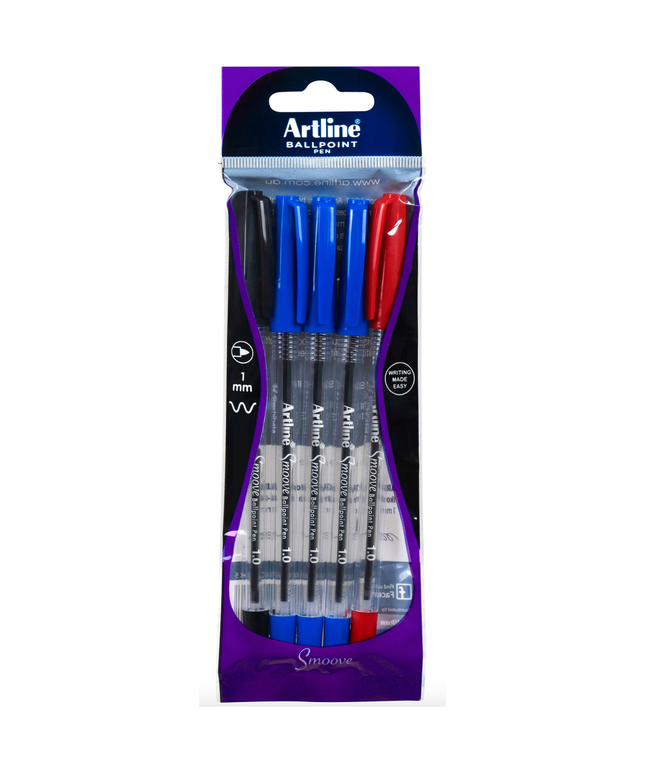ARTLINE SMOOVE BALLPOINT PEN 5 PACK ASSORTED