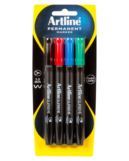 Artline Supreme Permanent Markers Core Assorted 4 Pack