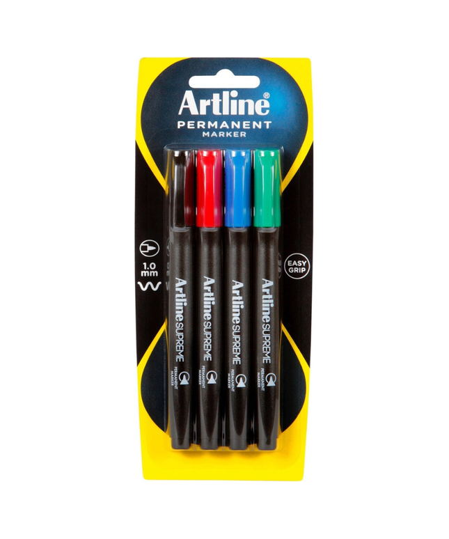 Artline Supreme Permanent Markers Core Assorted 4 Pack