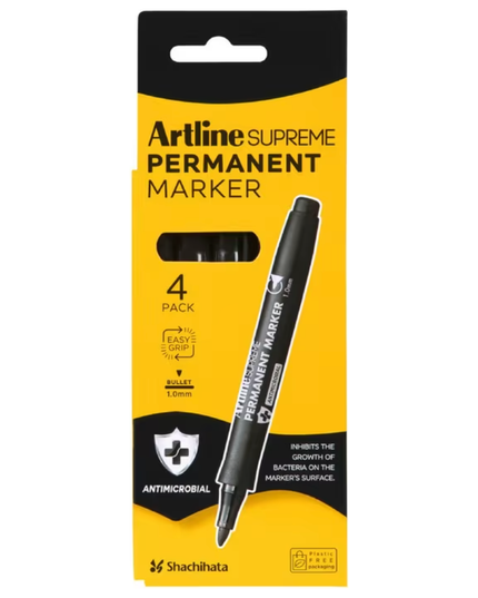 Artline Supreme Permanent Marker Core Black 4 Pack